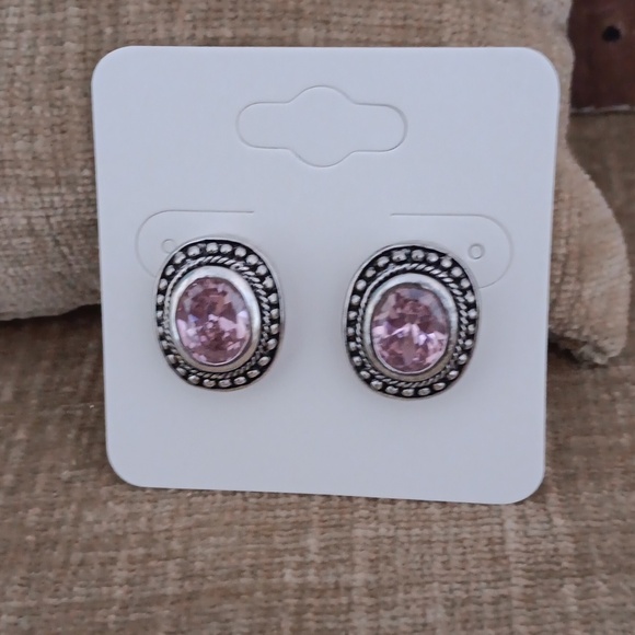 Silver Tone Faceted Light Rose Pink Post Earrings - Picture 1 of 6